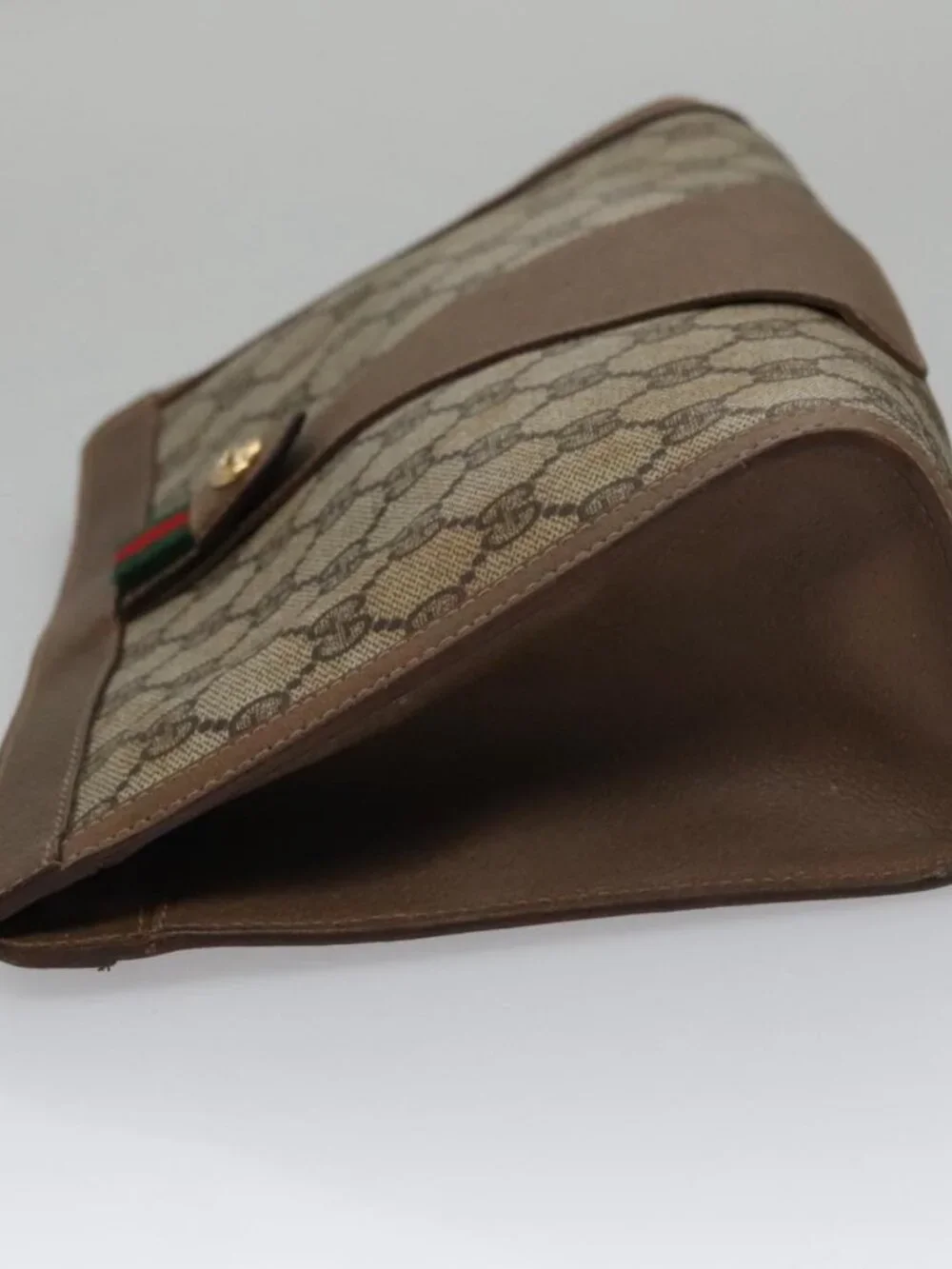 GUCCI GG Supreme Web Sherry Line Clutch Bag PVC Beige Red 89 01 033 Auth ep6982
